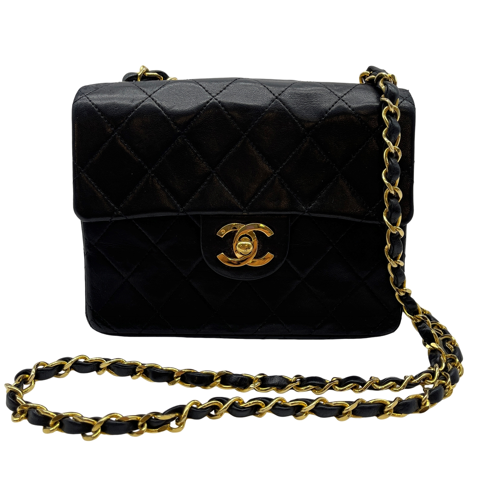 Authentic CHANEL Mini Matelasse Chain Shoulder Bag Bl… Gem