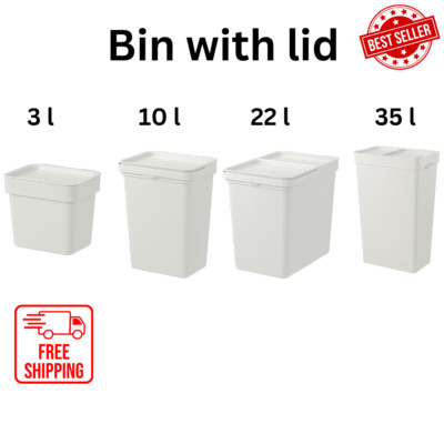 NEW IKEA Waste Bin with Lid Storage Light Grey HALLBAR Sizes 3L