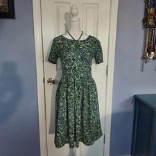 NWOT LuLaRoe Women S Blue Green Abstract Print Midi Fit and Flare Zippered Work