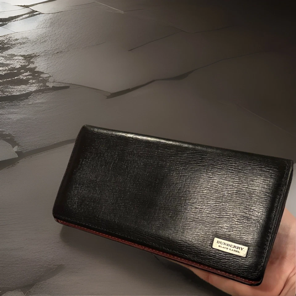 RARE Burberry Black Label Continental Bifold Black Burgundy Check Leather Wallet - Image 4 of 4