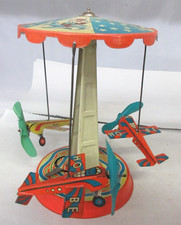 VINTAGE AIRPLANE CAROUSEL TIN WIND UP TOY WORKS 715-