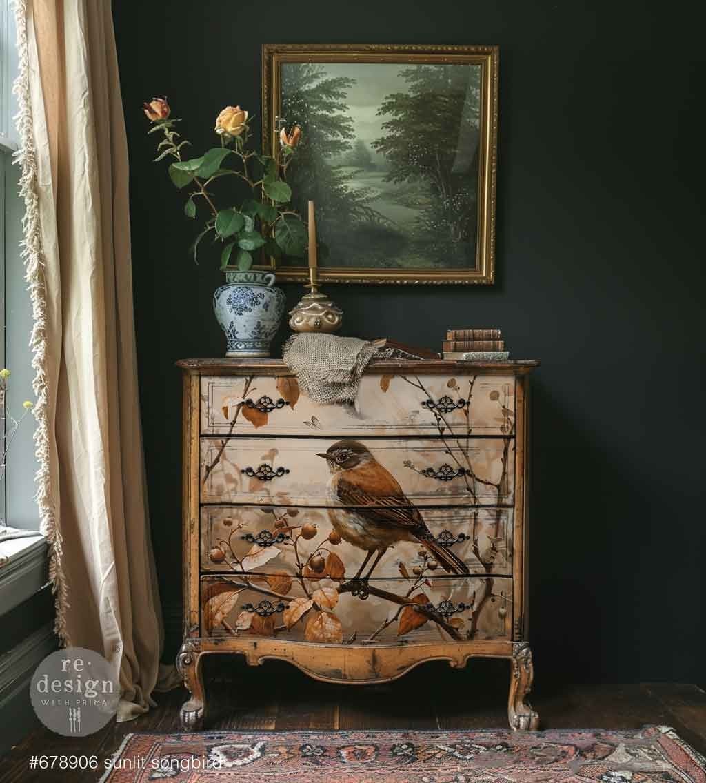 ReDesign Prima SUNLIT SONGBIRD A1 Fiber Decoupage Paper Furniture 23.4x33.1 in