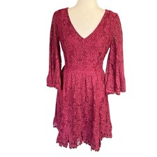 Modcloth Dress Womens Burgundy Lace Through The Bluebells Bell Sleeves S Boho