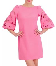 Vince Camuto Pink Eyelet Puff Sleeve Crepe Short Shift Dress 6 NEW