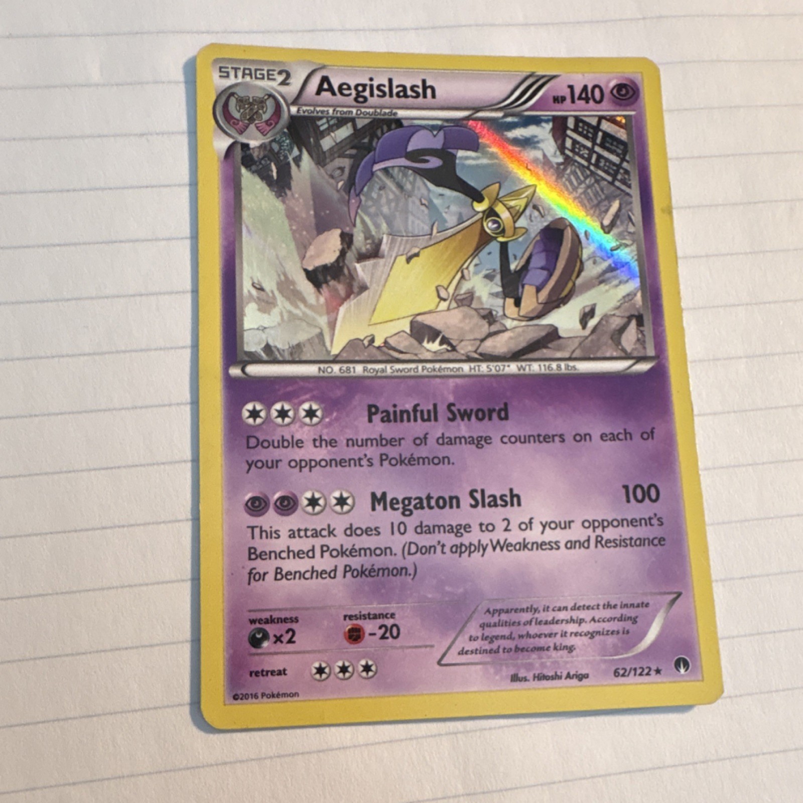Pokémon Aegislash Reverse Holo Rare 62/122 Breakpoint Stage 2 140HP 100 Attack