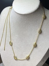 APM Monaco 925 Sterling Silver Gold Plated CZ Station Lariat Necklace 26”