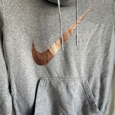 Nike Womens Funnel Neck Hoodie Gray Rose Gold Metallic Swoosh Pullover Medium
