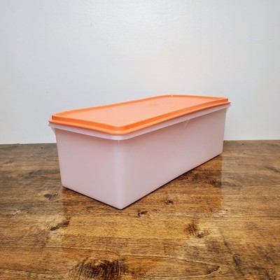 Tupperware Sheer Jumbo Bread Server Keeper Storage Box Container Orange Lid