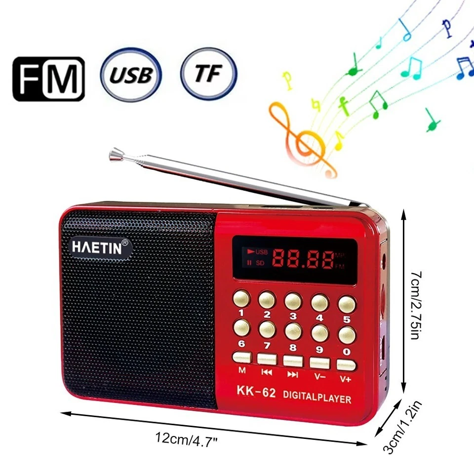 Rechargeable Digital Portable USB TF FM Radio Receiver Speaker MP3 Music Player - Image 3 of 4