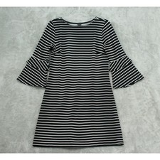 Ann Taylor Dress Women 4 Striped Bell Sleeve Stretch Knit Office Career Black