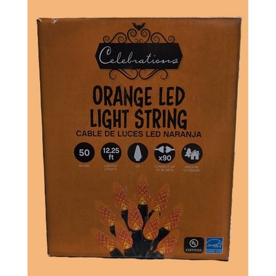 Orange LED Light String  Textured  50 Bulbs Per Box, 2 Box Lot Total 100 Lights