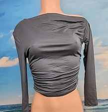 New Womens Asymmetrical Dark Gray Color Crop Top Size Small