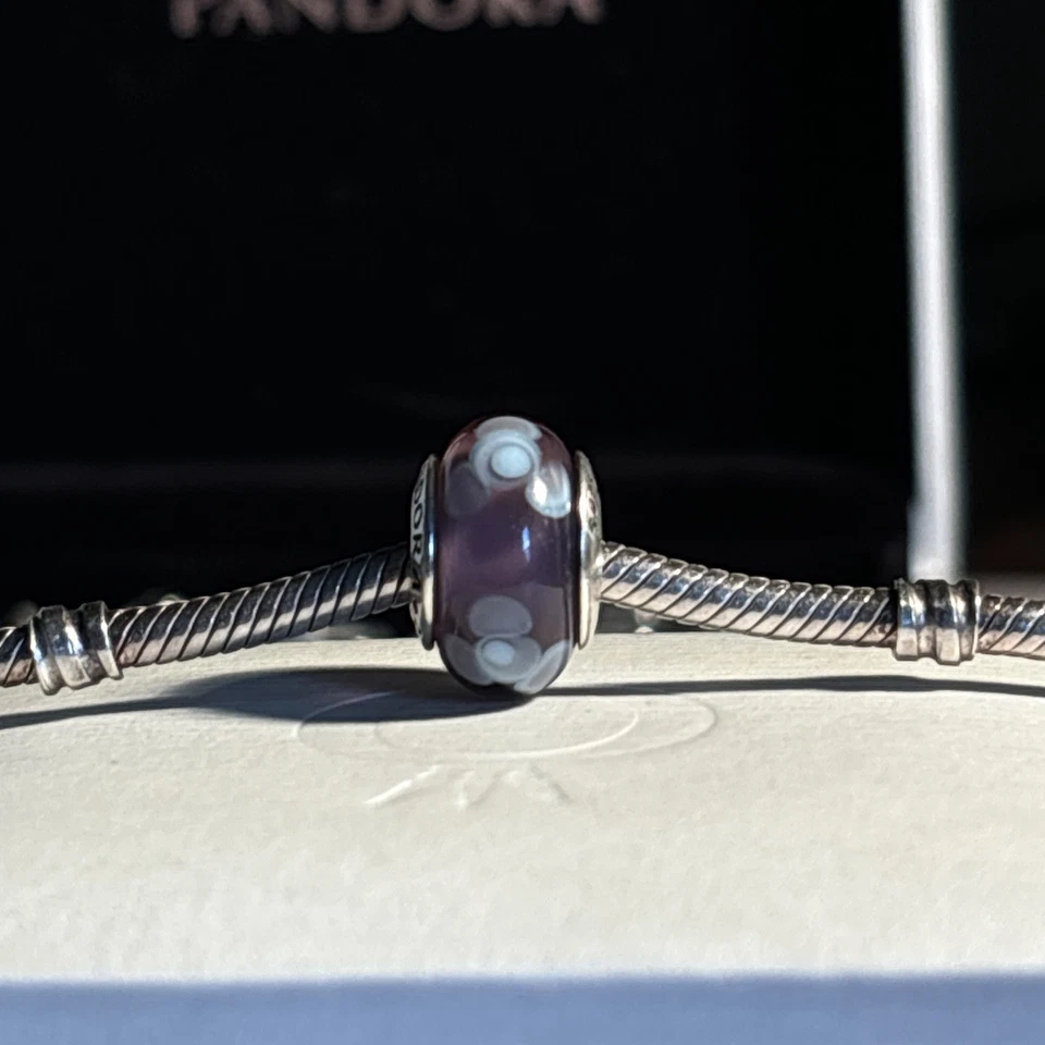 Authentic Pandora SSilver 'FLOWERS FOR YOU' Murano Bead Charm 4 Bracelet Pendant - Image 4 of 4