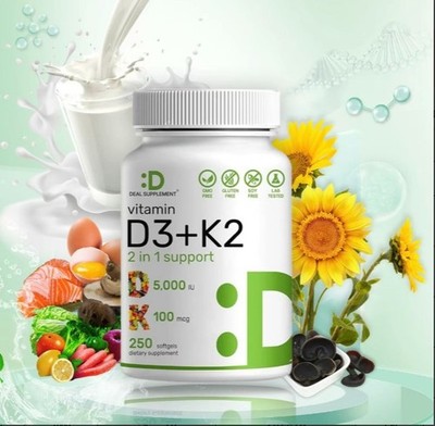 DEAL SUPPLEMENT Vitamin D3 K2 5000IU Softgel, 2-1 Complex, 250 Count