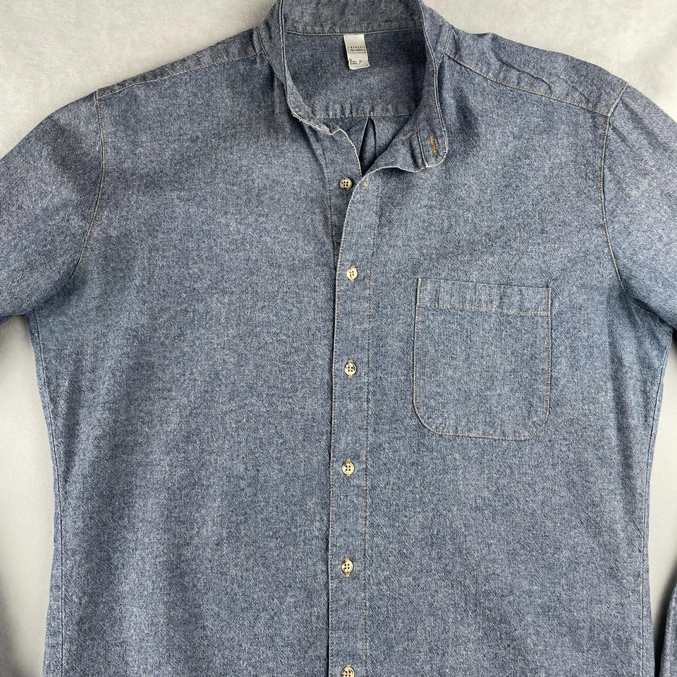 American Apparel Shirt Men S Blue Long Sleeve Chambray Workwear Custom USA Made - Image 2 of 4