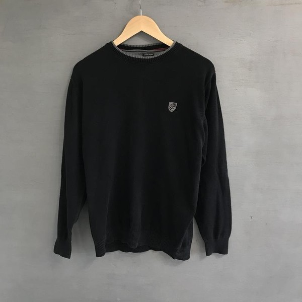 Men Pierre Cardin Sweater Black Cotton 42 / XL /