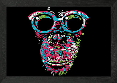 Schimpanse Brille Zeichnung gerahmt Wandbild Poster Leinwanddruck Bild