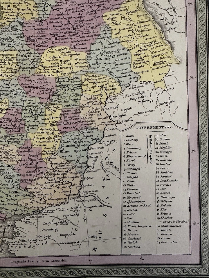 Rusia en Europa 1850 mapa coloreado a mano Cowperthwait Foto 3 de 4