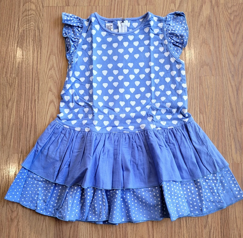 Vestido azul vintage de franela de jengibre azul para niñas pequeñas con corazones talla 5T algodón Foto 4 de 4
