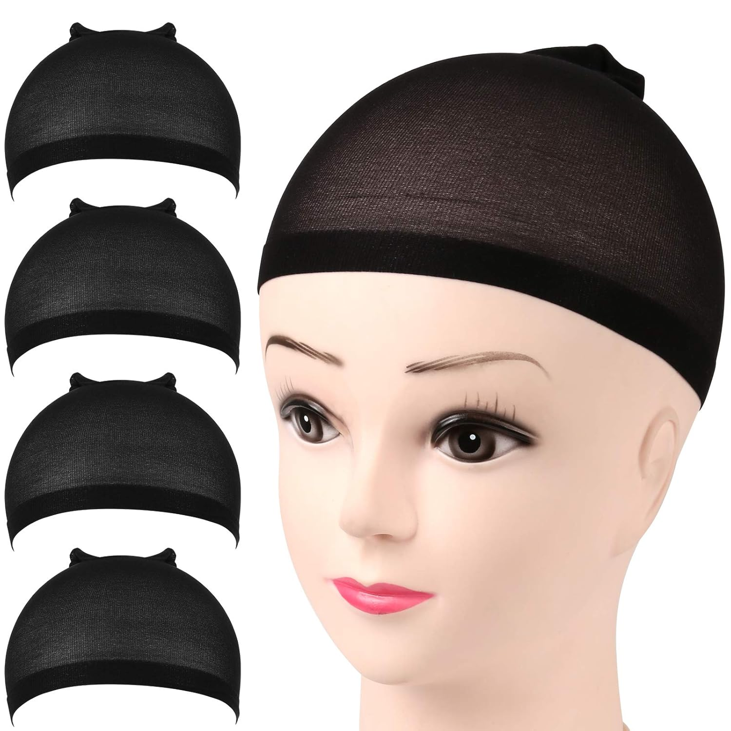 FANDAMEI 4-Piece Black Nylon Wig Caps for Women