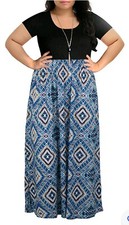 NEMIDOR Dress Woman Size Plus 20 Black Blue Aztec A Line New