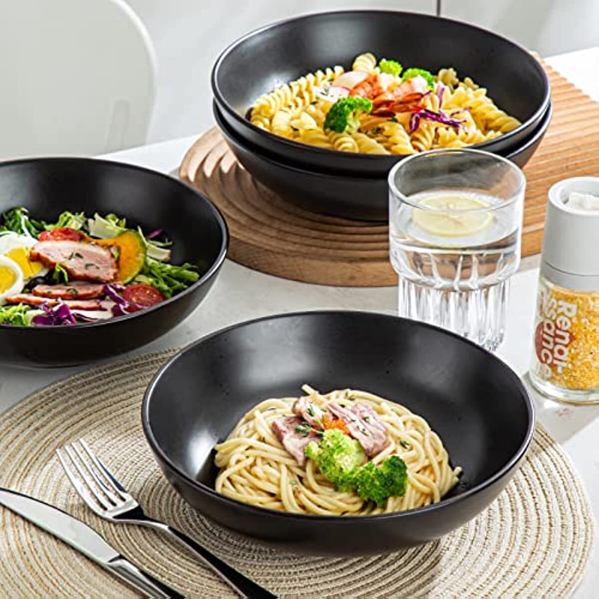 vancasso MODA Black Pasta Bowl Set of 4 Stoneware Salad Bowl Soup Bowl 47 OZ eBay