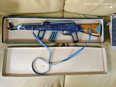 VINTAGE MACHINE GUN AK-47 TIN TOY BATTERY OPERATED 58CM HUNGARY