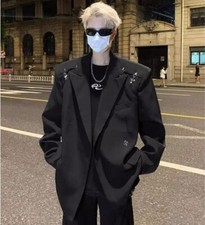 Men's Fashion Punk Gothic Lapel Long Sleeve Metal Button Loose Youth Suit Coats