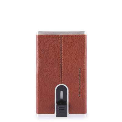 Fashion Card Holder Piquadro Black Square Sliding System Leather - PP4825B3R-CU