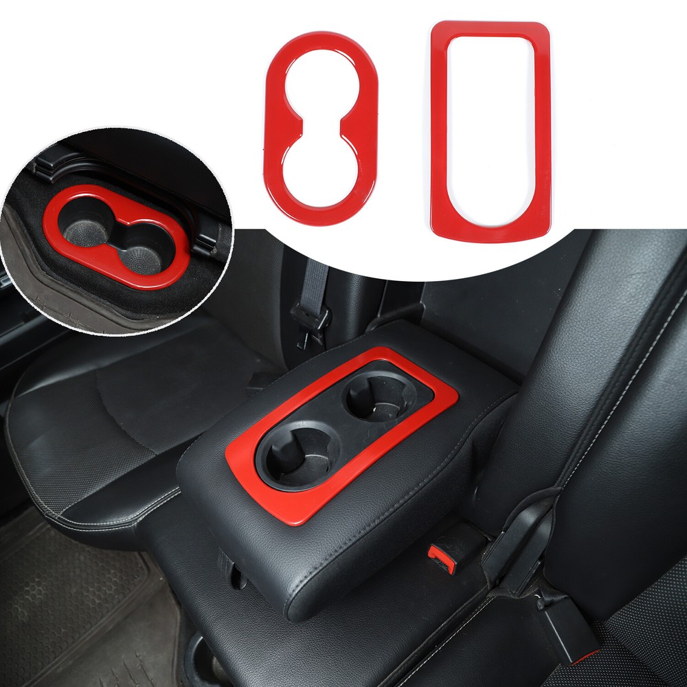 2X Red Rear Armrest Box Cup Holder Trim Ring For Dodge Ram 2010-2017 Accessories