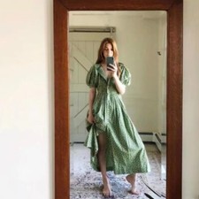 do*EN Green floral puffy sleeve dress