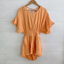 Free People - Apricot orange open back loose romper, S