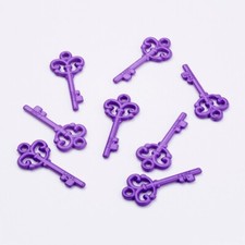 10 Large Skeleton Key Charms Purple Acrylic Heart Pendants Love Jewelry 57mm