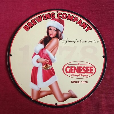 Premium GENESEE BREWING COMPANY Pinup Porcelain Enamel Sign.