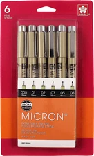 Sakura Pigma Micron Black Pens 6 Count Set 30062