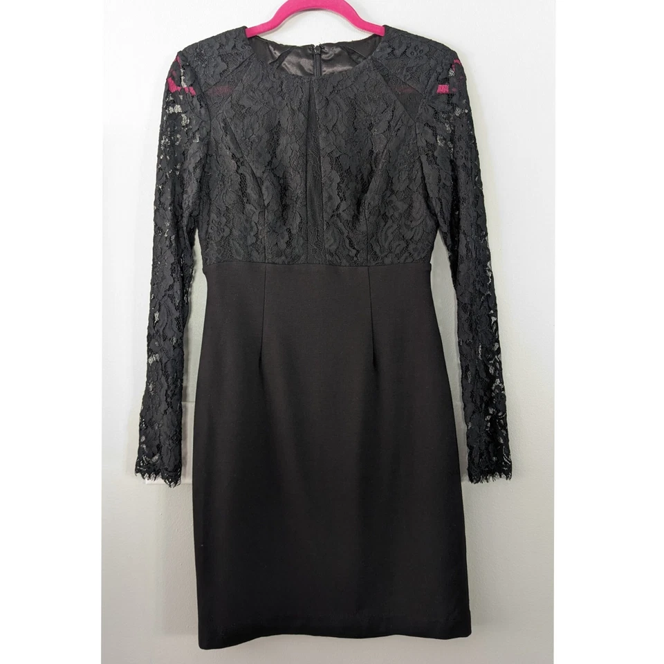 Vestido de cóctel ML Monique Lhullier manga ilusión encaje mini negro talla 4 Foto 2 de 4