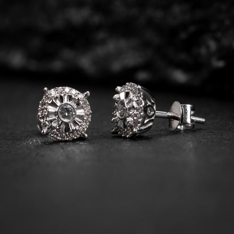 Men's 14K White Gold 0.28 Ct Round Natural Diamond Screw Back Stud Earrings - Image 4 of 4