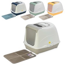 Hooded Flip Covered Cat Litter Box Tray +Mat +Filter +Scoop Kitten Toilet Loo UK