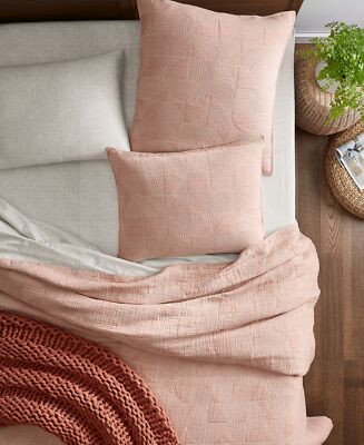 Oake Geo Stitch Cotton King Coverlet Set, Terracotta, King