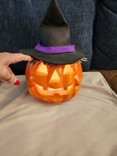 Halloween light up pumpkin with a witch hat