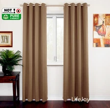 Blockout Eyelet Curtain Pure Fabric Blackout Room Brown Darkening 240cm x 230cm