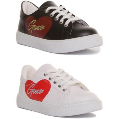 Guess Ellie Schnürschuhe Mädchen Herzmuster Sneaker Mädchen Schuhe In Weiß UK 1 - 13
