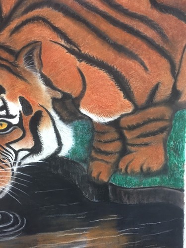 Tiger By The River Bank Chalk Pastel Painting Wall Decoration - Picture 7 of 7