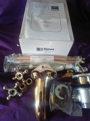 Deva Tudor Mono Waschtischarmatur mit Pressaufsatz Ablaufgarnitur - Gold