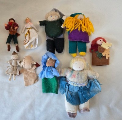 Lot of 8 Vintage Handmade Felt Finger Puppets and Dolls Unique Collectibles Toys