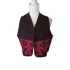 Vintage Romeo Gigli Wool Vest Burgundy Red Abstract Appliqu  Made in Italy