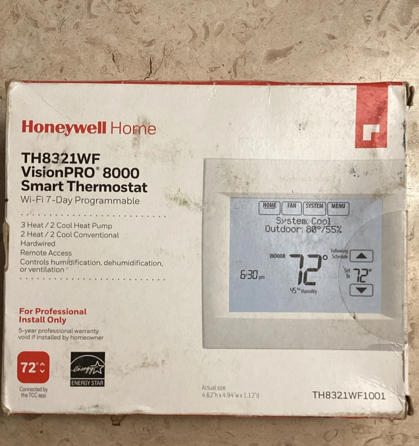 Honeywell TH8321WF1001 Touchscreen Thermostat Wifi Vision Pro 8000+3 Heat+2 Cool