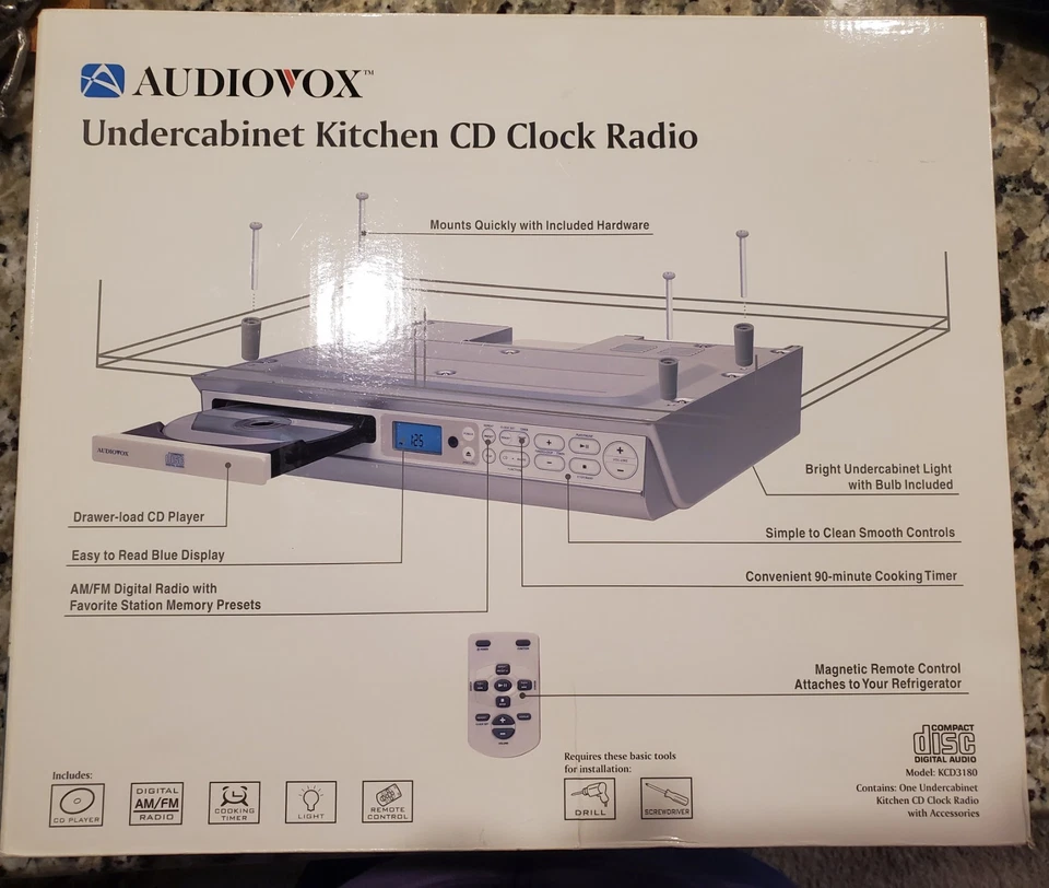 NEW Audiovox KCD3180 Undercabinet Kitchen CD Clock Radio, NIB (New In Box) - Image 2 of 4
