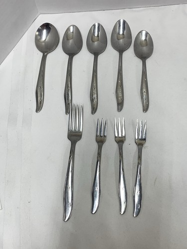 9 Pieces VTG Stainless Mar-Crest Atomic Star Pattern Spoons Forks Cocktail GC