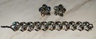 Vintage B.S.K Iridescent AB Aurora Borealis Crystal Clip Earring Bracelet Set — photo 1